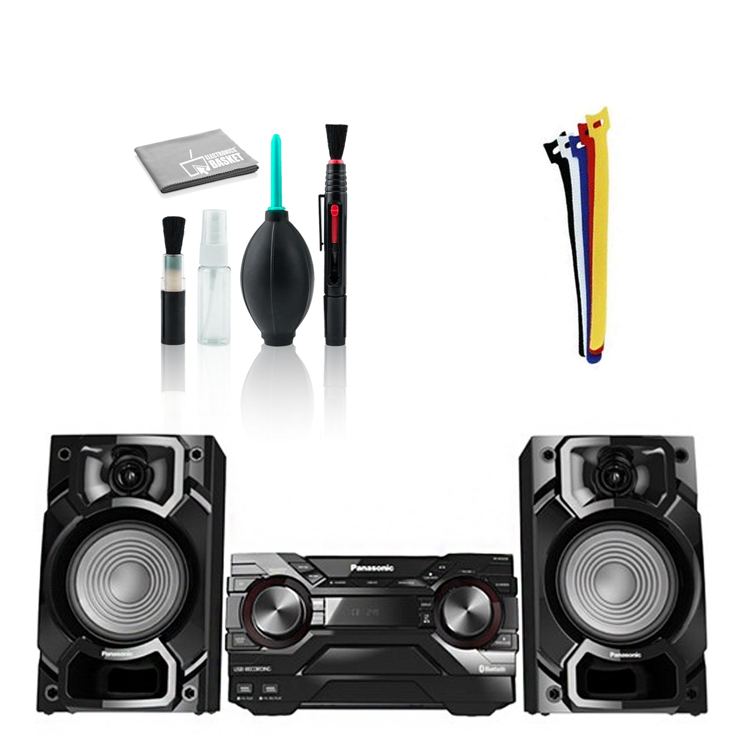 Panasonic SC-AKX220 450W Bluetooth Wireless Music System - Cleaning Kit - 6 pack Hook & Loop Velcro Straps
