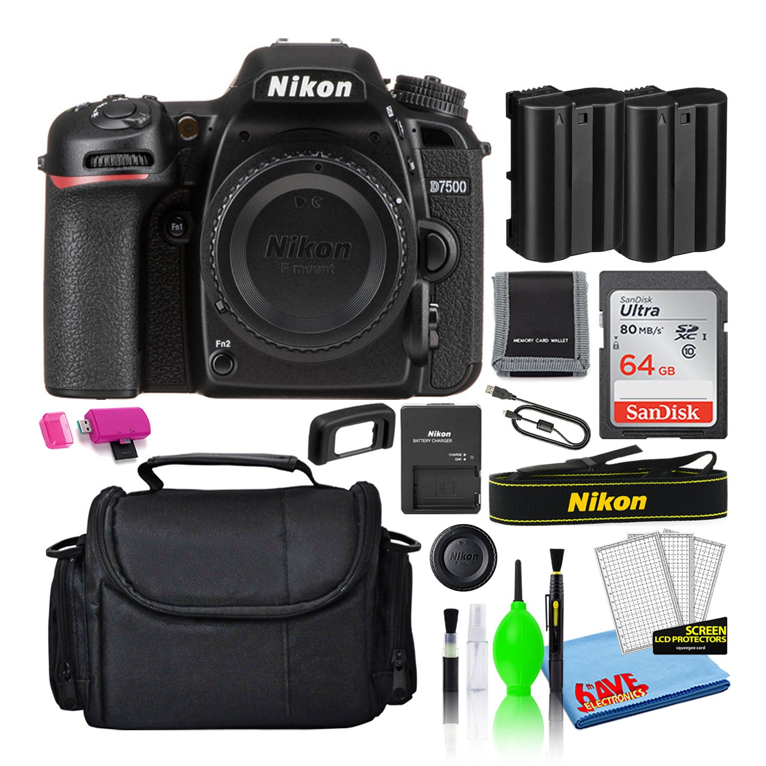 Nikon D7500 Digital Camera (Body Only) (1581) + 64GB SD Card + Camera Bag (Intl)
