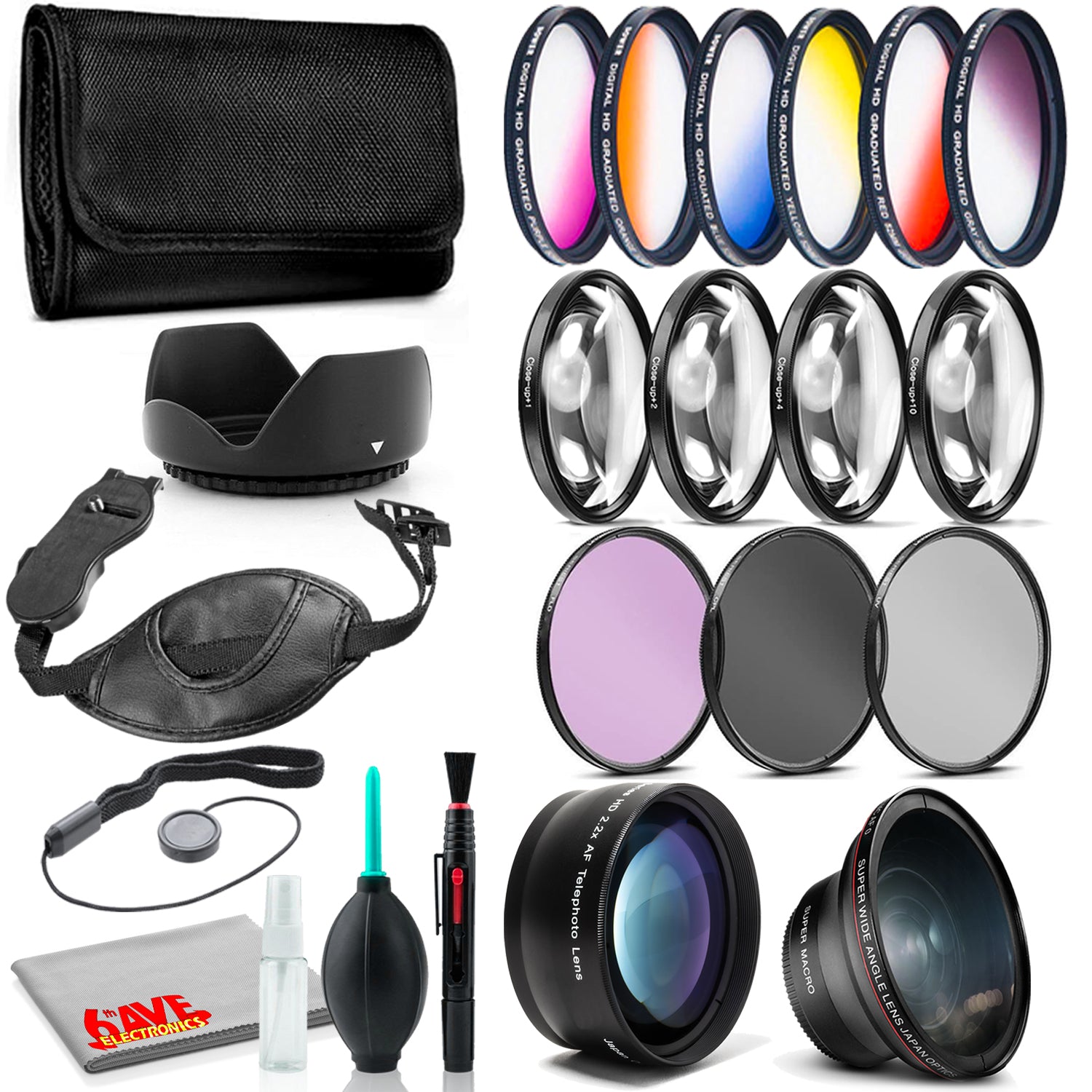 72mm Accessory Kit with Graduated Color Filter Set, Tulip Hood, Strap Bundle