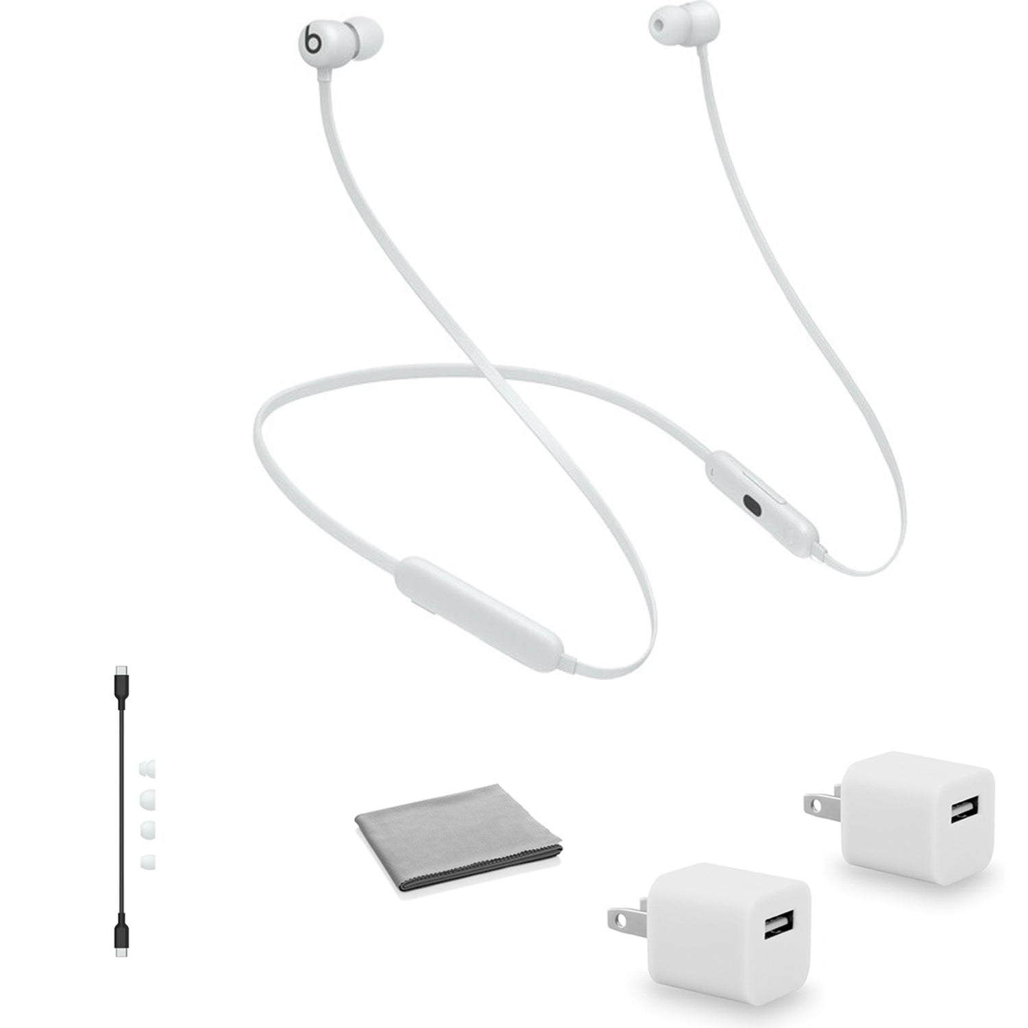Beats by Dr. Dre Beats Flex Wireless In-Ear Headphones (Smoke Gray) MYMD2LL/A with 2x Universal USB Wall Adapter Cubes Bundle
