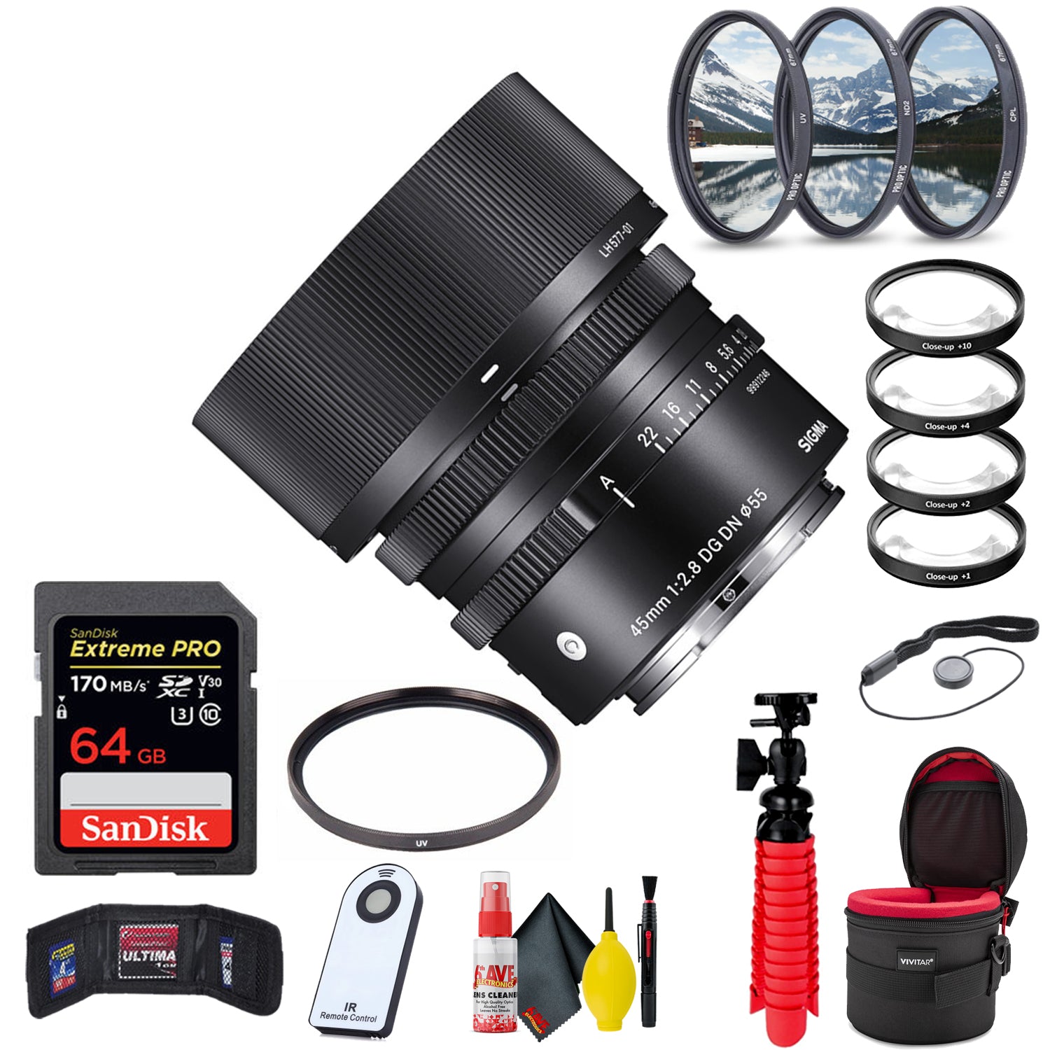 Sigma 45mm f/2.8 DG DN Contemporary Lens for Sony E + Accessories
