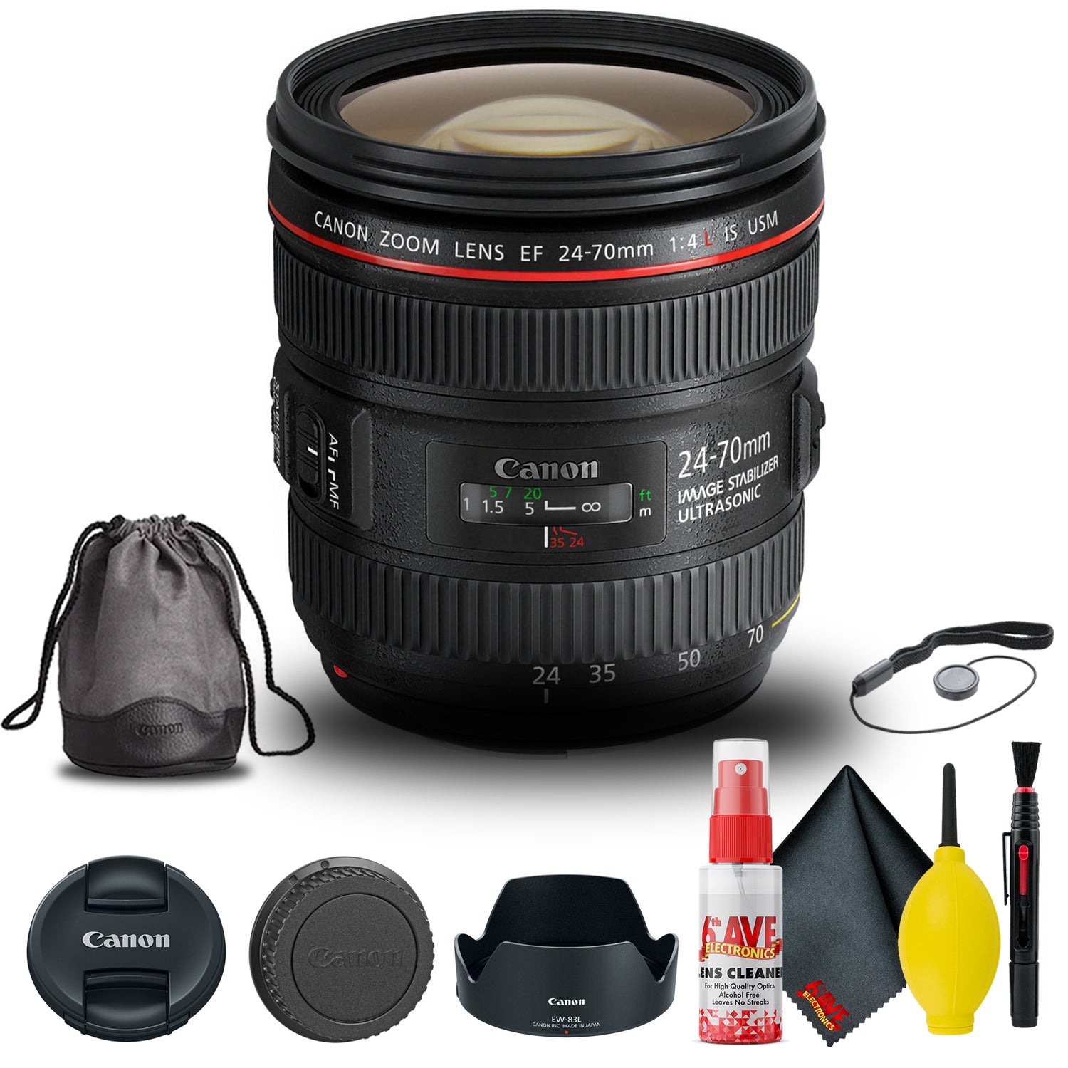 Canon EF 24-70mm f/4L IS USM Lens (6313B002) + Filter Kit + Cap Keeper + More