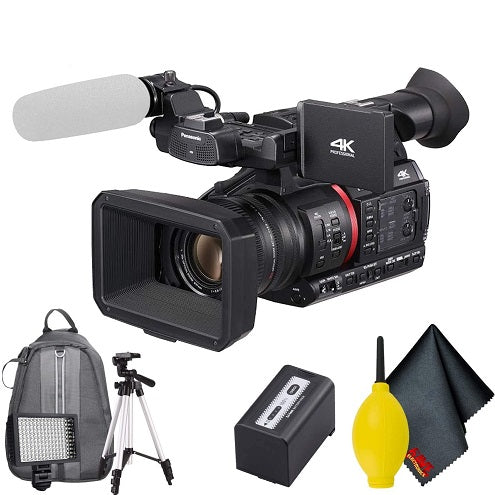 Panasonic AG-CX350 4K Camcorder Accessory Bundle with Cleaning Kit, Backpack, Tripod, and LED Light