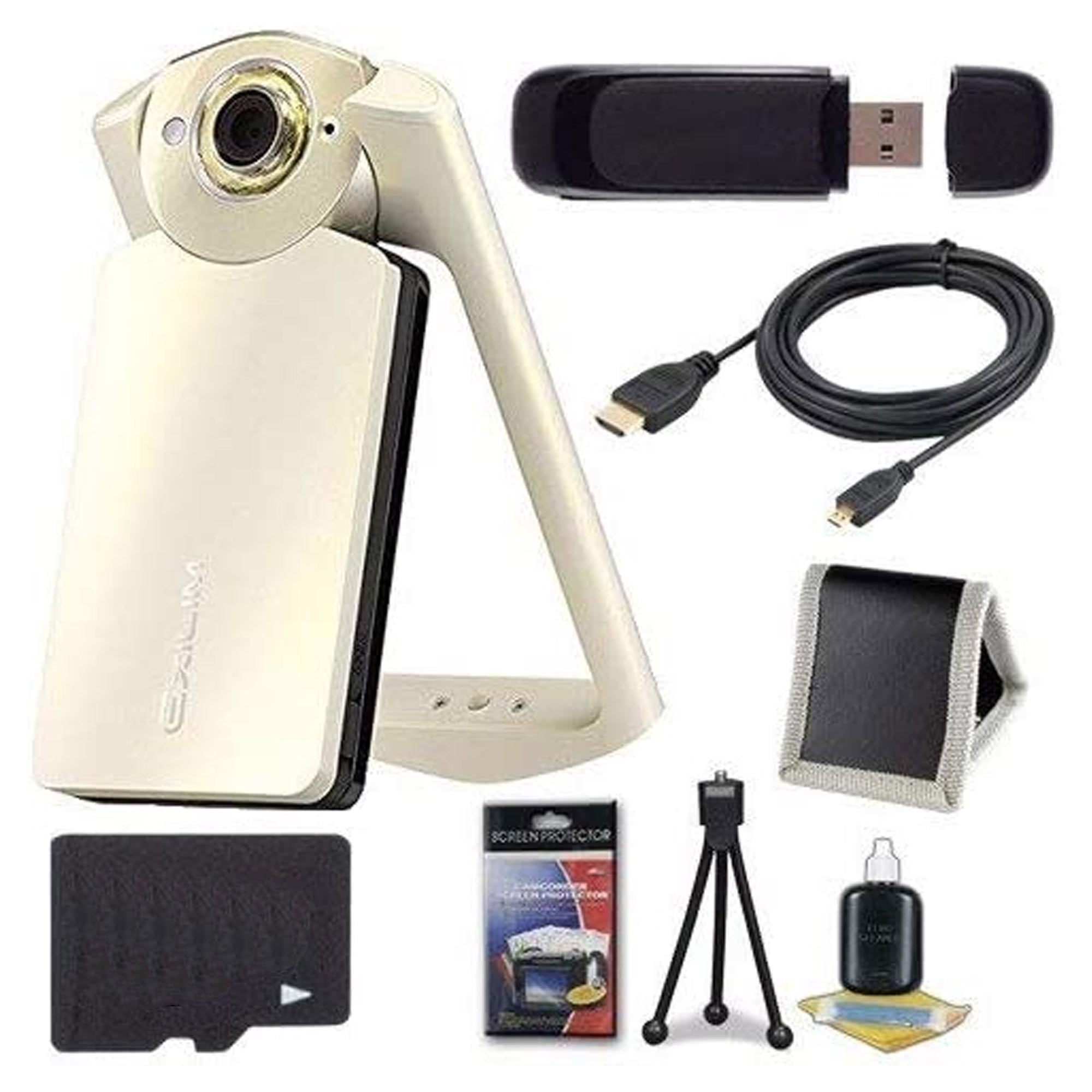 6Ave Casio EX-TR60 Self Portrait/Selfie Digital Camera (Silky White) + 32GB microSD Class 10 Memory Card + Micro HDMI Ca