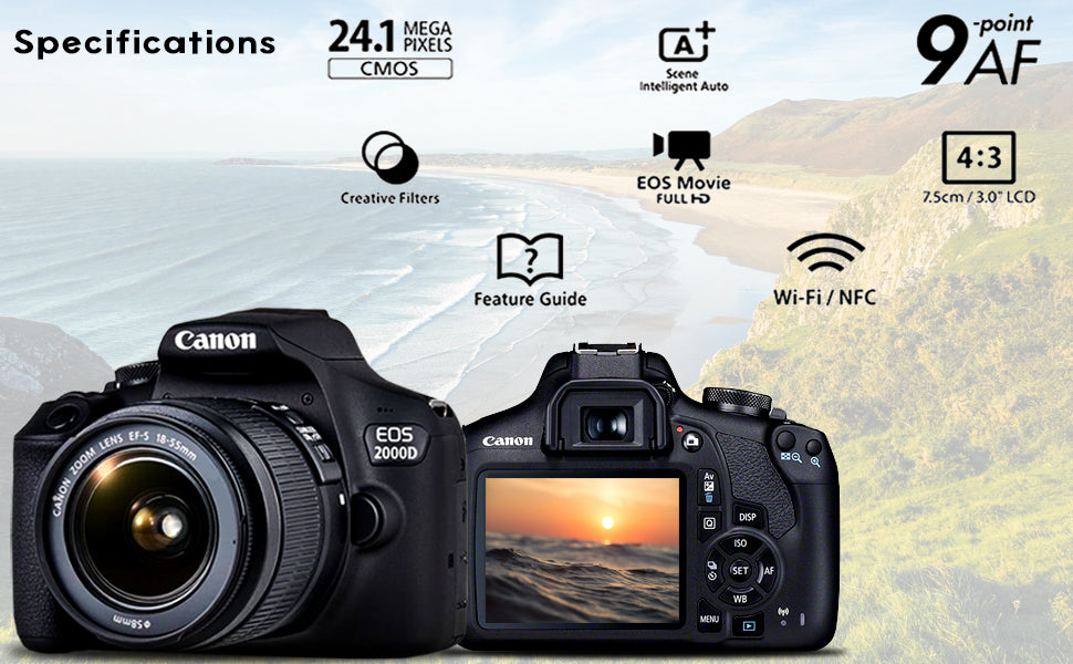 Canon EOS 2000D / Rebel T7 DSLR Camera + 18-55mm Lens, 58mm Filters  Pro Bundle