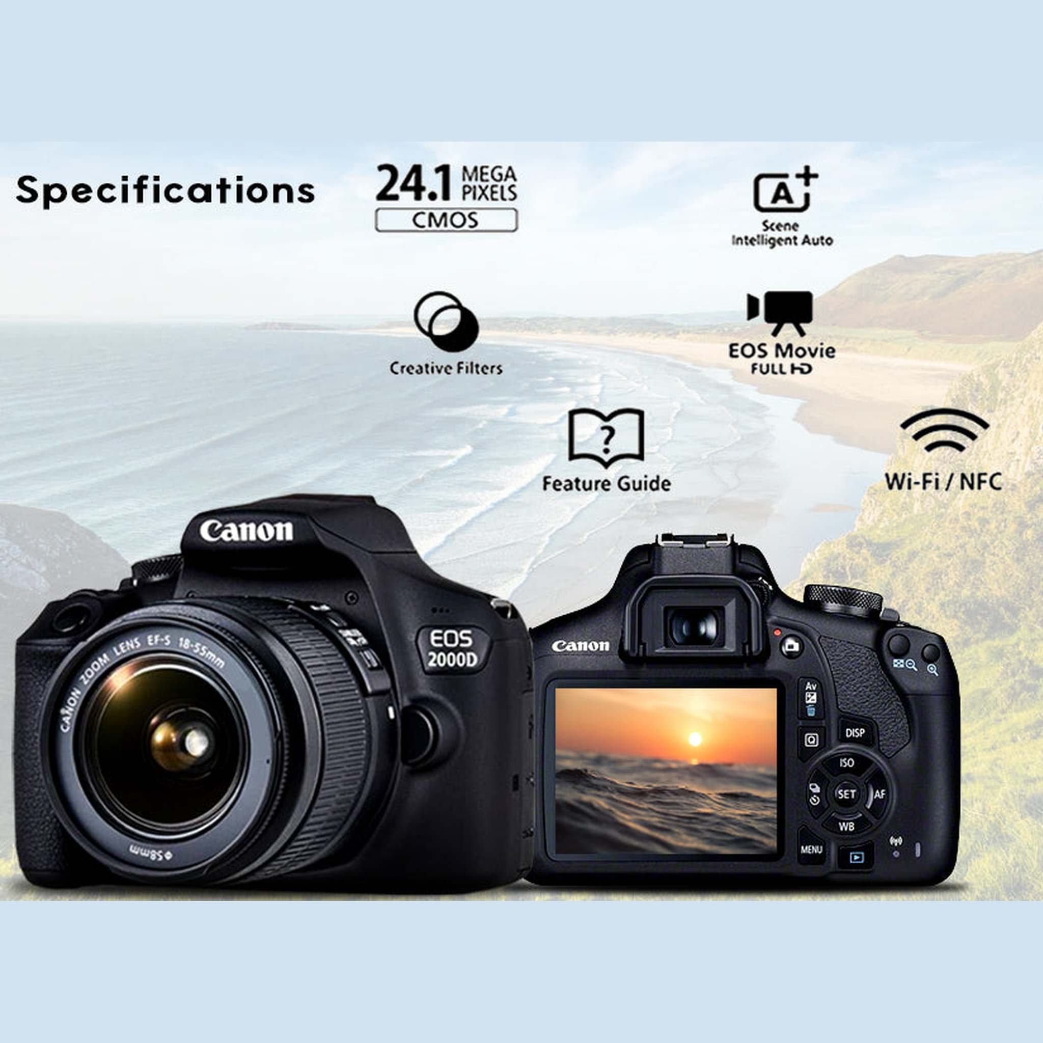 Canon EOS 2000D / Rebel T7 DSLR Camera + 18-55mm Lens, 58mm Filters Pro Bundle Canon