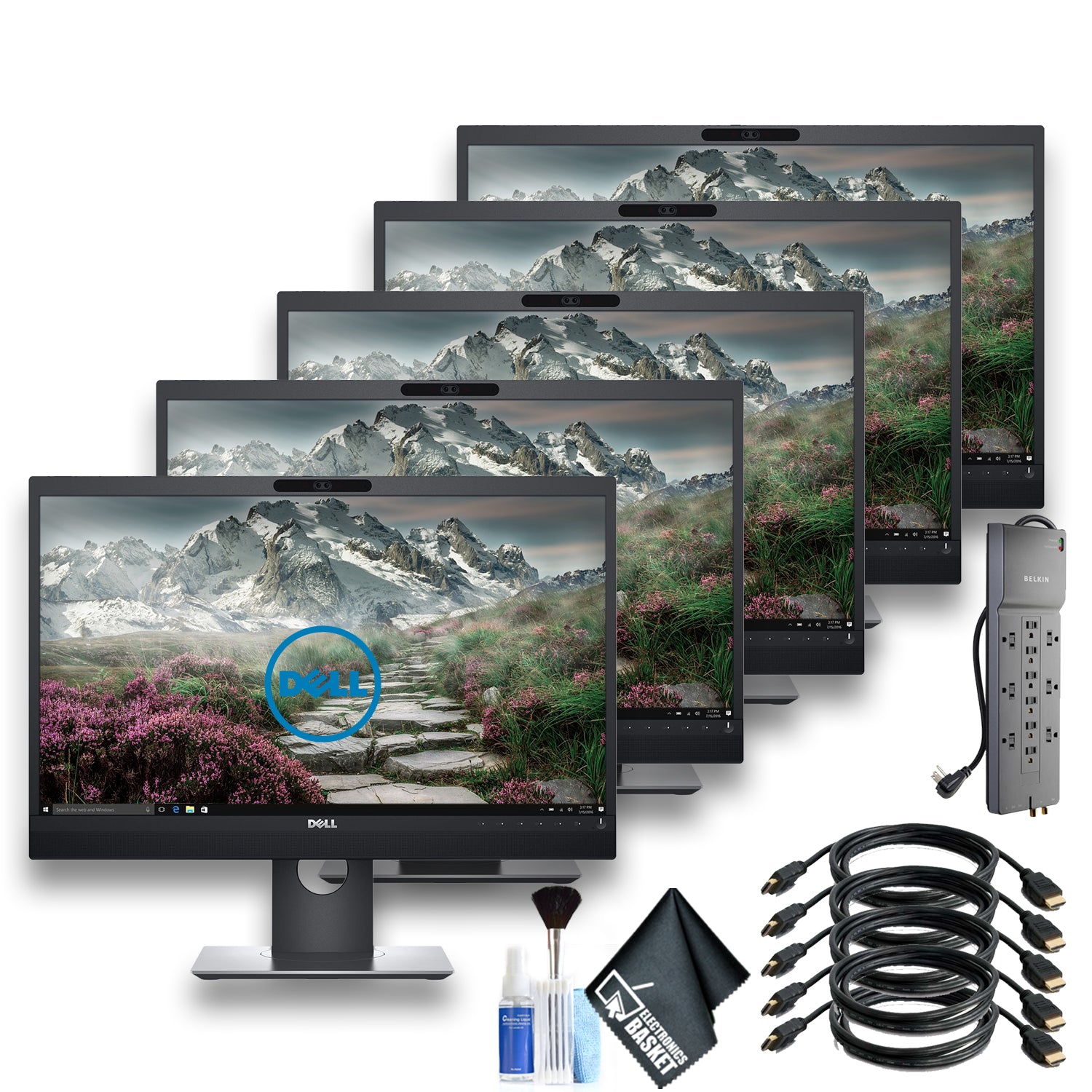Dell P2418HZm 23.8 Inch IPS Monitor with 1 - Belkin PowerStrip and 5 HDMI Cables - 5 Pack