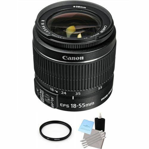 Canon EF-S 18-55mm F/3.5-5.6 II IS Lens + UV Filter & Lens Cleaning Kit Base Bundle