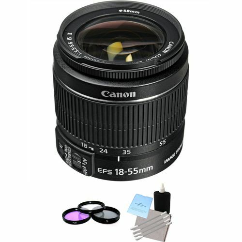 Canon EF-S 18-55mm F/3.5-5.6 II IS Lens + 3 Piece Filter Kit & Lens Cleaning Kit Starter Bundle