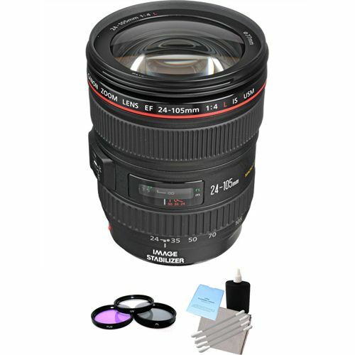 Canon EF 24-105mm f/4L IS USM Autofocus Lens + 3pc Filter Kit, Lens Cleaning Kit Bundle