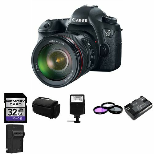 Canon EOS 6D Camera w/ 24-105mm f/4.0L IS USM Lens + 32GB, 2 Batteries Starter Bundle