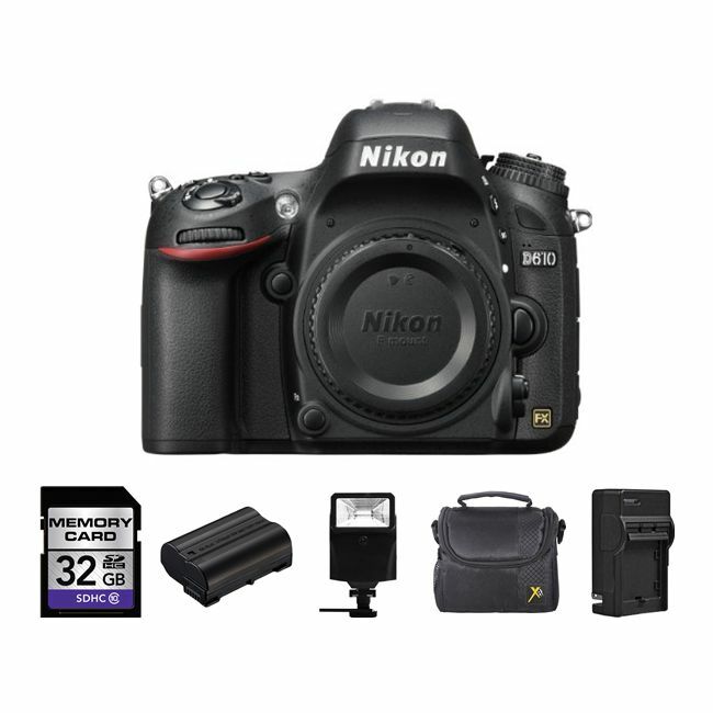 Nikon D610 Digital SLR Camera (Body) + 2 Batteries, 32GB, Flash & More