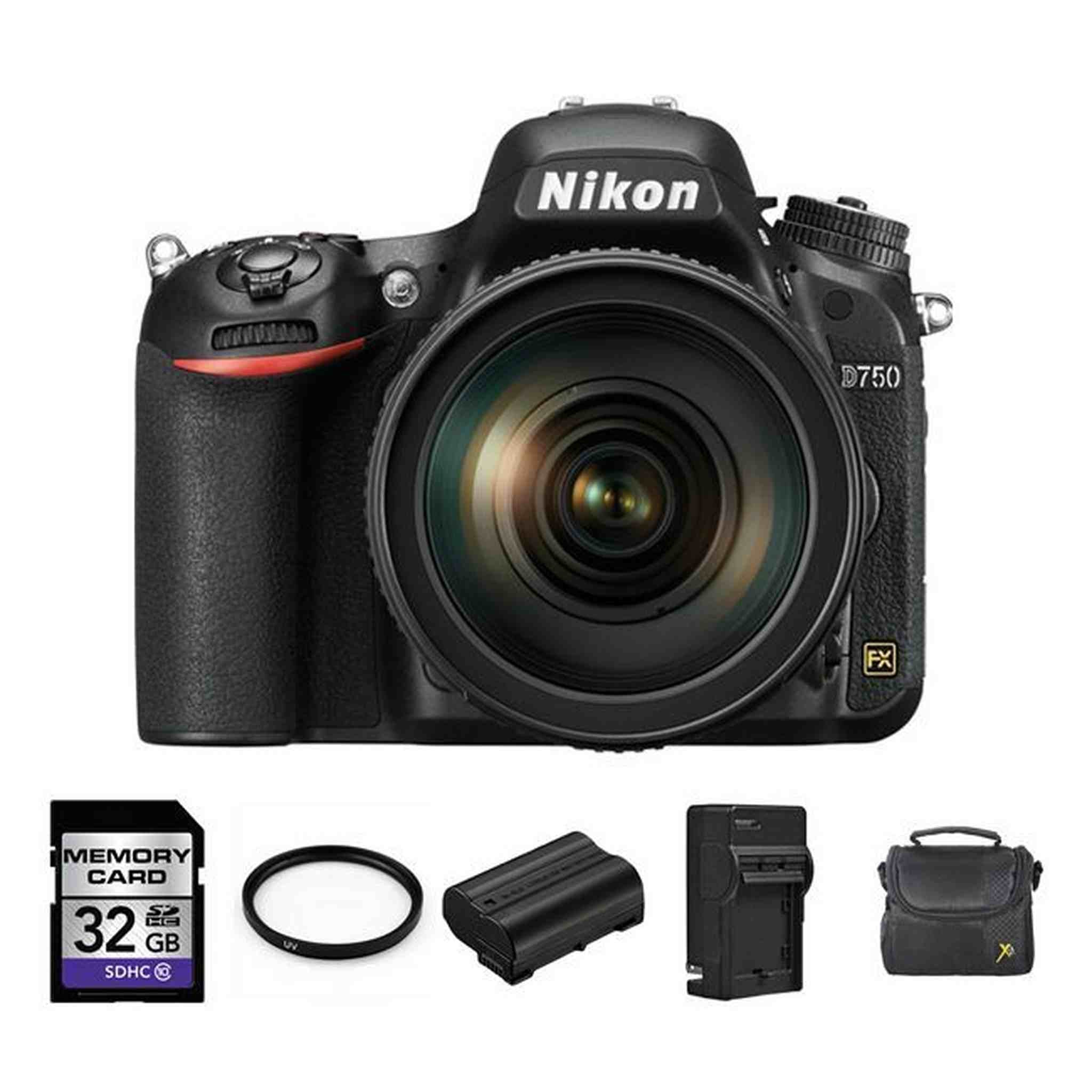 Nikon D750 DSLR Camera w/24-120mm Lens + 2 Batteries, 32GB Bundle Nikon