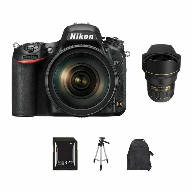 Nikon D750 DSLR Camera w/24-120mm & 14-24mm Lenses 64GB Bundle