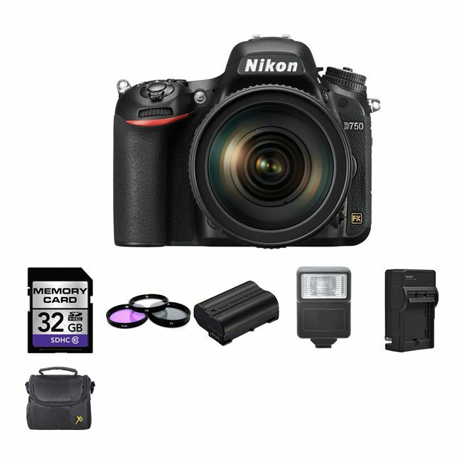 Nikon D750 DSLR Camera w/24-120mm Lens + 2 Batteries, 32GB, Flash Bundle