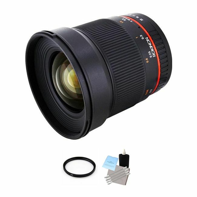 Rokinon 16mm f/2.0 ED AS UMC CS Lens for Fujifilm X + UV Filter & Cleaning Kit Bundle