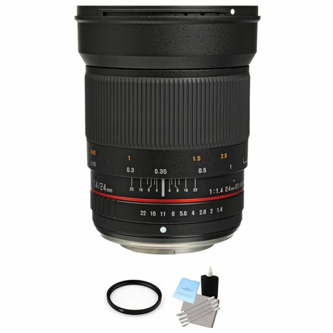 Rokinon 24mm f/1.4 Wide Angle Lens for Olympus 4/3 + UV Filter & Cleaning Kit Bundle