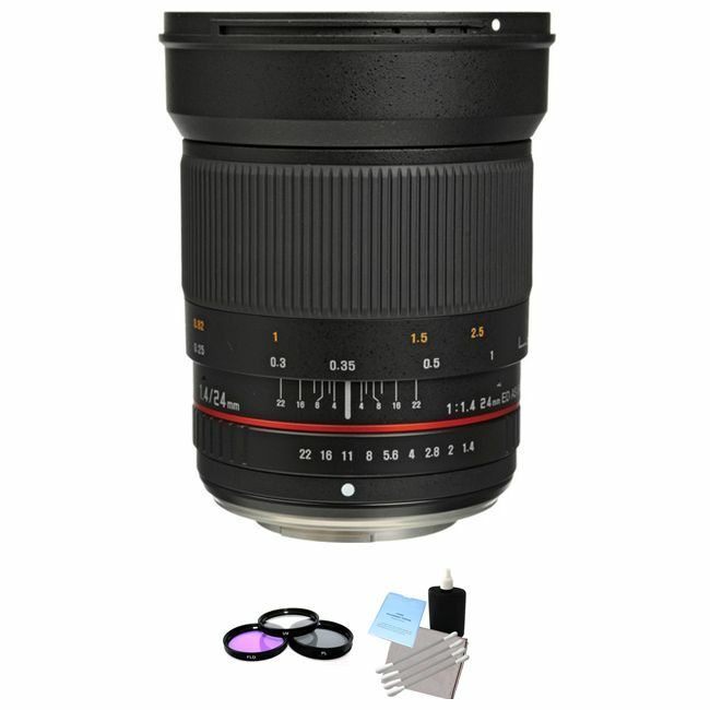 Rokinon 24mm f/1.4 Wide Angle Lens for Olympus 4/3 + UV Kit & Cleaning Kit Bundle